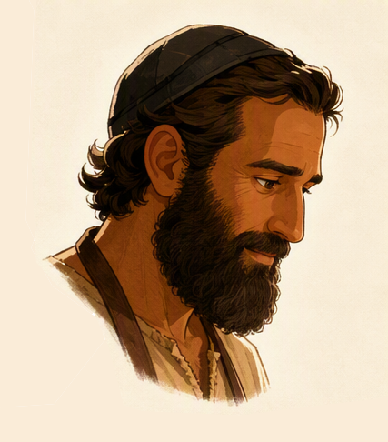 Bezalel, in profile, considering the question